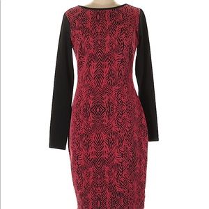 Red Nicole Miller Geometric Print Bodycon Dress with Contrast Sleeves